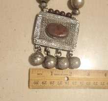 Load image into Gallery viewer, Antique Silver Amulet Necklace: Agate & African Amber, 1910s Bedouin Tribal Jewelry