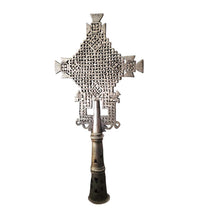 Load image into Gallery viewer, Ethiopian Orthodox Processional Cross: Handmade Nickel Coptic Decor