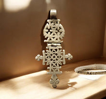 Load image into Gallery viewer, Antique Silver Ethiopian Coptic Cross Pendant: Handmade Tribal Jewelry