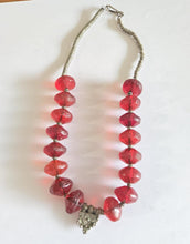 Load image into Gallery viewer, Old Ethiopian Silver Telsum Necklace: Red Vaseline Beads, Amulet Pendant
