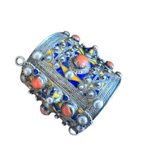 Load image into Gallery viewer, 1930s Algerian Kabyle Silver Cuff Bracelet: Enamel & Red Coral Tribal Jewelry