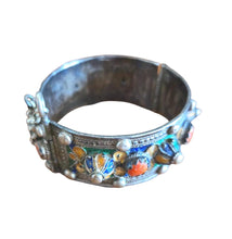 Load image into Gallery viewer, 1930s Kabyle Silver Cuff Bracelet: Enamel & Red Coral Tribal Jewelry