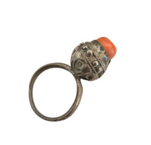 Load image into Gallery viewer, Antique Yemen Silver Coral Ring: Bawsani Tribal Jewelry, Size 7.5
