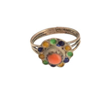 Load image into Gallery viewer, Berber Silver Enamel Coral Ring: Moroccan Talisman, Size 5