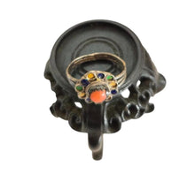Load image into Gallery viewer, Berber Silver Enamel Coral Ring: Moroccan Talisman, Size 5
