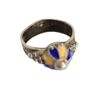 Load image into Gallery viewer, Berber Silver Enamel Talisman Ring: Moroccan Tribal Jewelry, Size 8.5