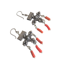 Load image into Gallery viewer, Antique Moroccan silver coral Beads Earrings Ethnic Tribal