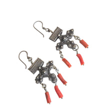 Load image into Gallery viewer, Antique Moroccan silver coral Beads Earrings Ethnic Tribal