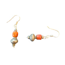Load image into Gallery viewer, Antique Yemen Silver Coral Earrings: Bawsani Beads, Talisman Jewelry