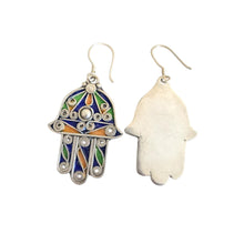 Load image into Gallery viewer, Moroccan Hamsa Enamel Earrings: Sterling Silver 925, Berber Tribal Jewelry