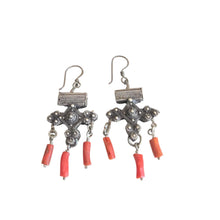 Load image into Gallery viewer, Antique Moroccan silver coral Beads Earrings Ethnic Tribal