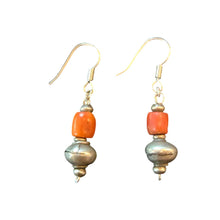 Load image into Gallery viewer, Antique Yemen Silver Coral Earrings: Bawsani Beads, Talisman Jewelry