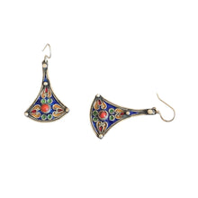 Load image into Gallery viewer, Moroccan Berber Earrings: Blue Enamel, Red Coral, Sterling Silver