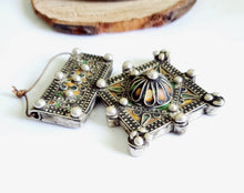 Load image into Gallery viewer, Moroccan Huge Old Enamel Silver Cross Pendant ,silver 925,Moroccan Amulet ,Cross Jewelry,Enamel Jewelry,Berber Pendant,