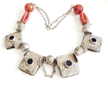 Load image into Gallery viewer, Antique Moroccan Berber natural red Coral Silver Pendants Necklace, Berber Necklaces,Ethnic Jewelry,Tribal Jewelry