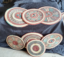 Load image into Gallery viewer, Ethiopian handwoven basket Round wall basket,African Art, Décor Baskets,Wicker Basket ,Flat Basket, Straw Basket ,Wall Boho Decor