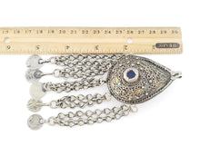 Load image into Gallery viewer, Antique Moroccan Silver enamel Berber Teardrop Pendant with dangle coins, Berber Amulet,Berber Jewelry,African Jewelry,Charm Pendant,