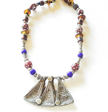 Load image into Gallery viewer, Antique Ethiopian silver amulet necklace with Venetian beads,Hand Crafted, Ethiopian Telsum,Silver, pendants Phallic, Pendants Necklace