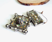 Load image into Gallery viewer, Moroccan Huge Old Enamel Silver Cross Pendant ,silver 925,Moroccan Amulet ,Cross Jewelry,Enamel Jewelry,Berber Pendant,