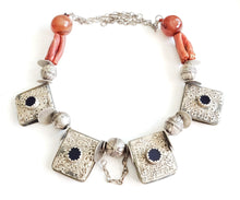 Load image into Gallery viewer, Antique Moroccan Berber natural red Coral Silver Pendants Necklace, Berber Necklaces,Ethnic Jewelry,Tribal Jewelry