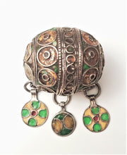 Load image into Gallery viewer, Antique Moroccan Enameled Silver Ball Pendent with Enameled/PendantHand Crafted Silver,Pendants Necklace,Ethnic Jewelry,Tribal Jewelry