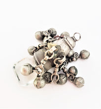 Load image into Gallery viewer, antique Rere Moroccan silver glass talisman with dangle silver beads pendant, Berber Amulet,Berber Jewelry,African Jewelry,Charm Pendant,
