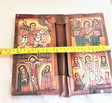 Load image into Gallery viewer, antique Ethiopian Coptic Christian Orthodox Leather cover Wood Painted Icon,African ,Art Décor,Home Décor, religious art