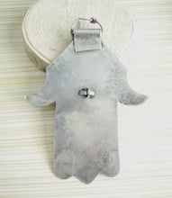 Load image into Gallery viewer, Moroccan Old Silver & Enamel Hand of Fatima Hamsa Pendant Amulet,Berber Jewelry,African Jewelry,Moroccan Jewelry,Hand of Fatima Charm,