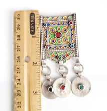 Load image into Gallery viewer, Antique Berber Silver enamel HIRZ cabochon Amulet Pendant coins ,silver 925, Moroccan Amulet ,Berber Jewelry,TIZNIT Jewelry,