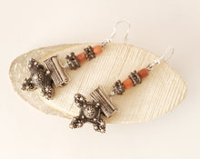 Load image into Gallery viewer, Antique Moroccan Old Berber cross Silver coral Earrings ,Ethnic Tribal,sliver Earrings,Dangle & Drop Earrings,Tribal Jewelry,