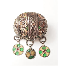 Load image into Gallery viewer, Antique Moroccan Enameled Silver Ball Pendent with Enameled/PendantHand Crafted Silver,Pendants Necklace,Ethnic Jewelry,Tribal Jewelry