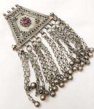 Load image into Gallery viewer, Antique Silver Afghan Kuchi Pendant with Bells tribal jewelryHand Crafted Silver,Pendants Necklace,Ethnic Jewelry,Tribal Jewelry