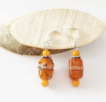 Load image into Gallery viewer, Old Wedding Cake Venetian glass Beads natural amber Earrings ,Ethiopia Ethnic Tribal.,African Trade Beads