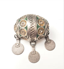 Load image into Gallery viewer, Antique Moroccan Enameled Silver Ball Pendent with Coin PendantHand Crafted Silver,Pendants Necklace,Ethnic Jewelry,Tribal Jewelry