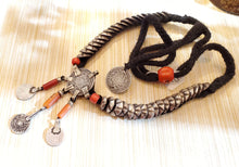 Load image into Gallery viewer, Antique Moroccan Red Coral Silver Pendent with Coin necklace ,Berber Necklaces,Ethnic Jewelry,Tribal Jewelry
