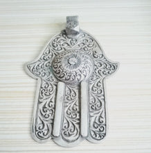 Load image into Gallery viewer, Moroccan Old Huge silver Hand of Fatima Hamsa Pendant Amulet,Berber Jewelry,African Jewelry,Moroccan Jewelry,Hand of Fatima Charm,