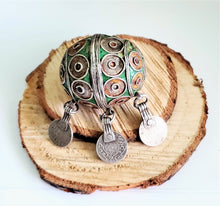 Load image into Gallery viewer, Antique Moroccan Enameled Silver Ball Pendent with Coin Pendants,Hand Crafted Silver,Pendants Necklace,Ethnic Jewelry,Tribal Jewelry