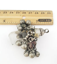 Load image into Gallery viewer, antique Rere Moroccan silver glass talisman with dangle silver beads pendant, Berber Amulet,Berber Jewelry,African Jewelry,Charm Pendant,