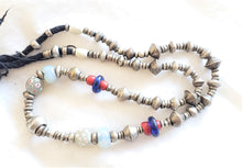 Load image into Gallery viewer, Antique Ethiopian Silver Heishi and Glass Beads necklace,Beads Hand Crafted Glass, Ethiopian Trade,Silver Beads ,Venetian Trade Necklace