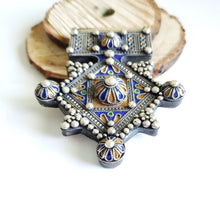 Load image into Gallery viewer, Moroccan Huge Enamel Silver Cross Pendant,silver 925,Moroccan Amulet ,Cross Jewelry,Enamel Jewelry,Berber Pendant,