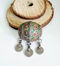Load image into Gallery viewer, Antique Moroccan Enameled Silver Ball Pendent with Coin Pendants,Hand Crafted Silver,Pendants Necklace,Ethnic Jewelry,Tribal Jewelry