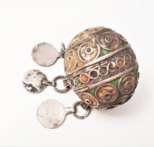 Load image into Gallery viewer, Antique Moroccan Enameled Silver Ball Pendent with Enameled/PendantHand Crafted Silver,Pendants Necklace,Ethnic Jewelry,Tribal Jewelry