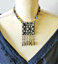 Load image into Gallery viewer, Handmade Tribal rare Ethiopian silver amulet and Glass Beads necklace,Hand Crafted, Ethiopian Telsum,african Silver, ethiopian jewelry