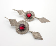 Load image into Gallery viewer, Antique Moroccan Old Berber Earrings Silver with Glass Talhakimt,Ethnic Tribal,sliver Earrings,Dangle & Drop, Earrings,Tribal Jewelry,