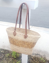 Load image into Gallery viewer, Handmade Moroccan Natural French Basket Leather Handle ,African Straw Bag,Woman Tote Beach Bag, Shopping Bag,Straw beach tote,Gift for her