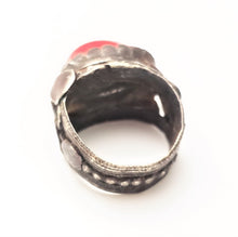 Load image into Gallery viewer, Antique Silver Ancient red glass Ring size 8 Yemen tribal jewelry Hand Crafted ,Silver,Ethnic Jewelry,Tribal Jewelry