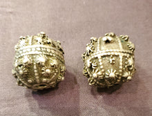 Load image into Gallery viewer, 2 Old silver star burst granulation hallmarked Globe bead from Yemen circa 1930s,Bedouin tribal ,Hand Crafted Silver,Ethnic Jewelry