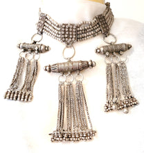 Load image into Gallery viewer, Antique Massive Yemenite silver Bedouin lazim Kirdan necklace ,ethnic Jewelry 1910s,Multistrand Necklace,Islamic Filigree,stacking layering
