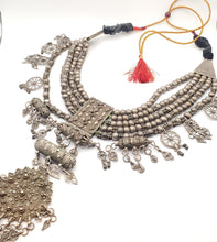 Load image into Gallery viewer, Antique Massive Yemenite silver Bedouin Lazim Kirdan necklace,1910s, Multistrand Necklace, Islamic Filigree, stacking layering.
