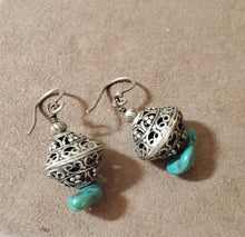 Load image into Gallery viewer, Antique Moroccan Turquoise Sterling Silver Teardrop Drop Earrings Ethnic Tribal
